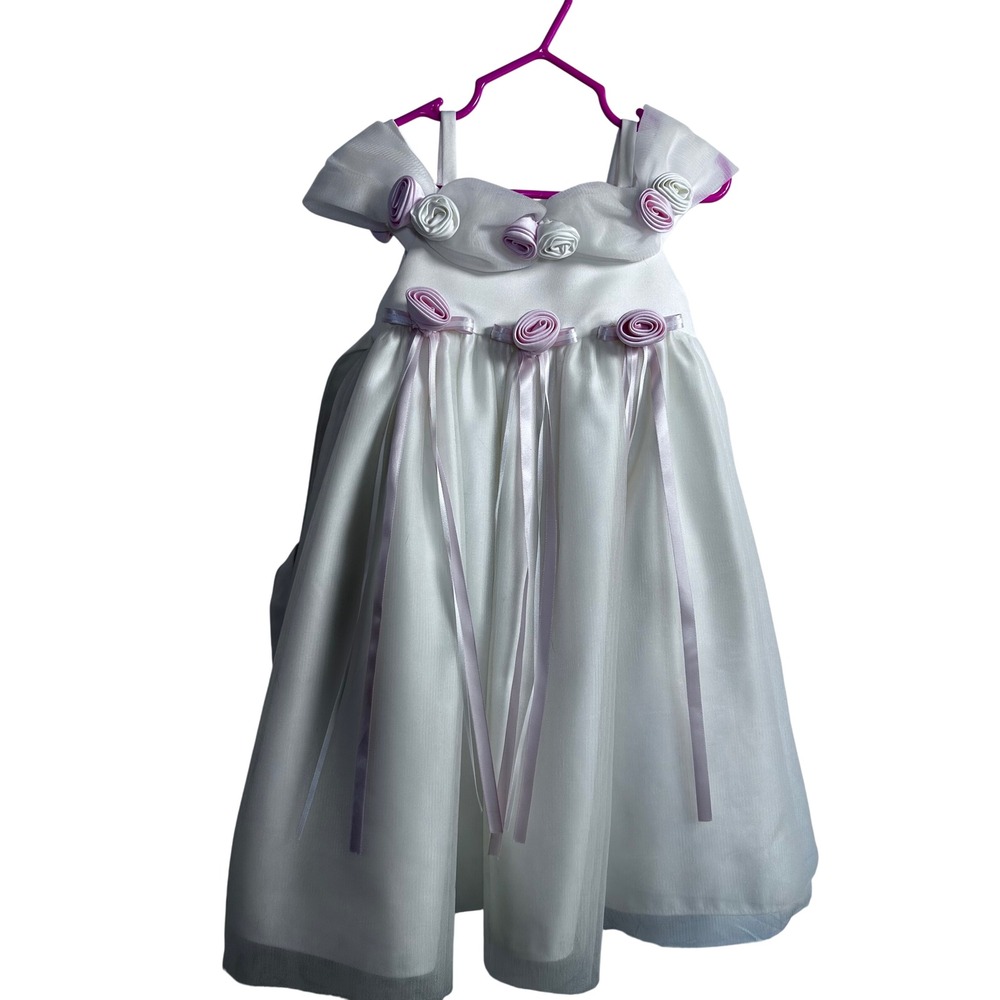 Cinderella Flower Girl Dress 2T White Pink Rosette Tulle Formal Kids